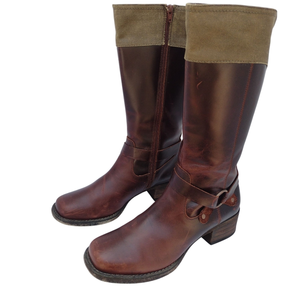 Durango World Traveler Harness Boots Women's Sz 9 Leather & Canvas